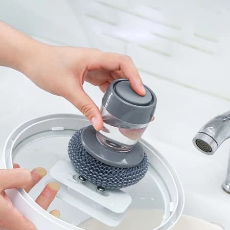 Bàn chải cọ xoong nồi cọ bếp cọ rửa bát đĩa có bình đựng xà phòng